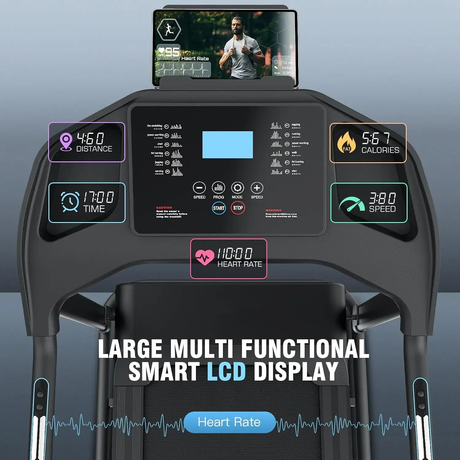 Incline Treadmill Foldable, Smart Portable Treadmills for Home with Body Fat Measurement & Heart Rate Sensor, 3.5HP Heavy Duty F