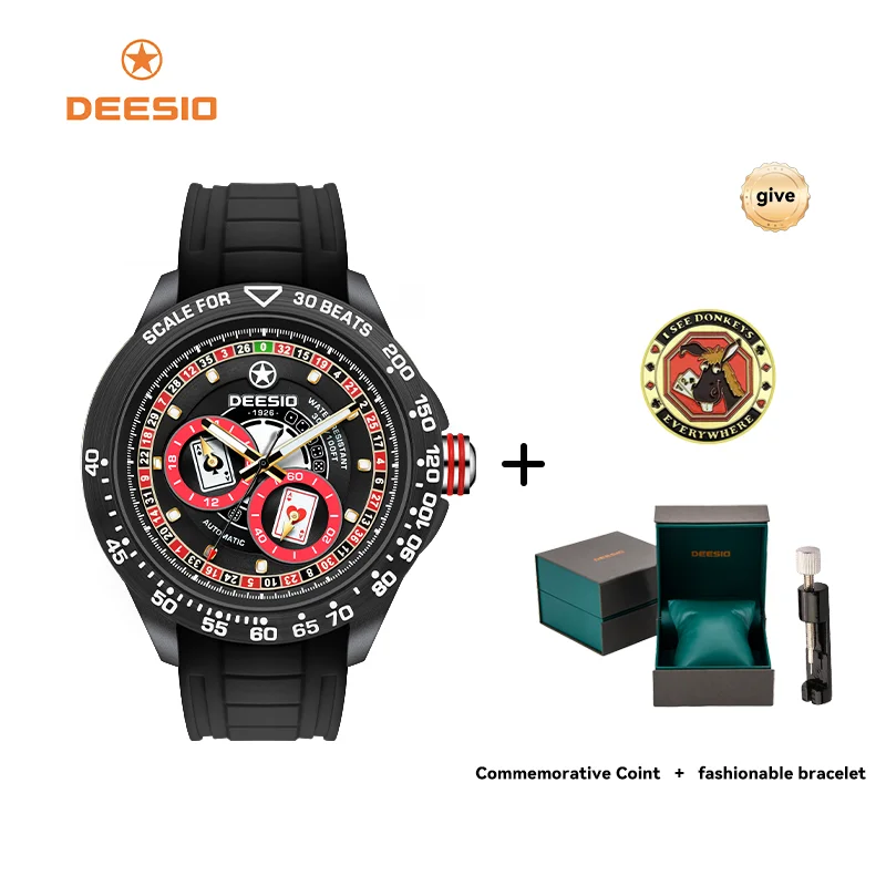 

Deesio Poker New design Men's mechanical watch automatic watch Fashion trendy men Wristwatch Luminous Waterproof Christmas gift