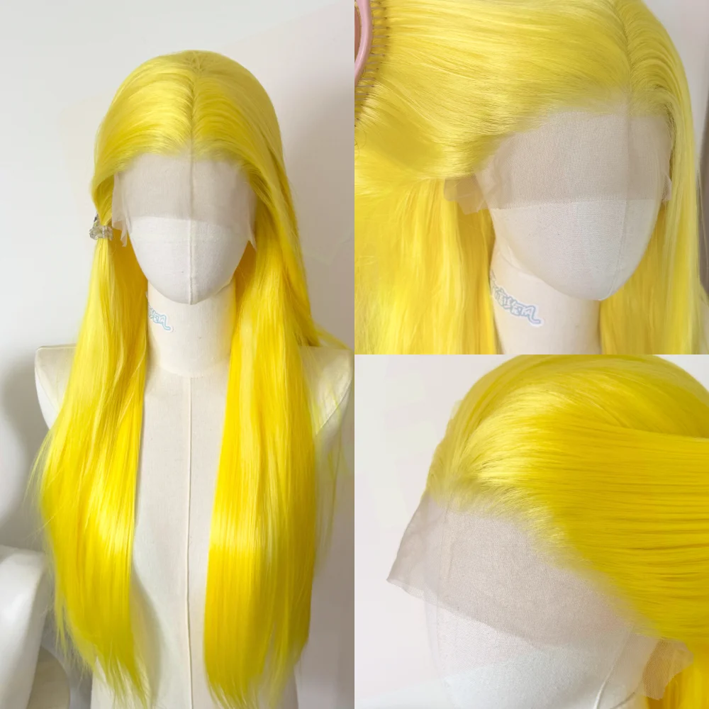 

Yellow Lace Front Wig for Women 13*4 Long Straight Lace Wigs Natural High-temperature Resistant Synthetic Lace Wigs for Cosplay