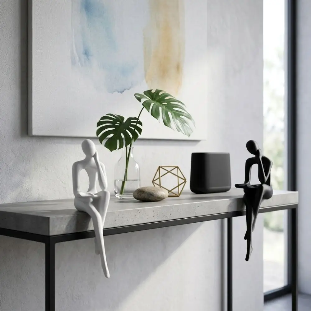 Minimalist Abstract Thinker Sitting Figurine Long Leg Modern Edge Sitter Character Sculpture 3D Printing Aesthetic