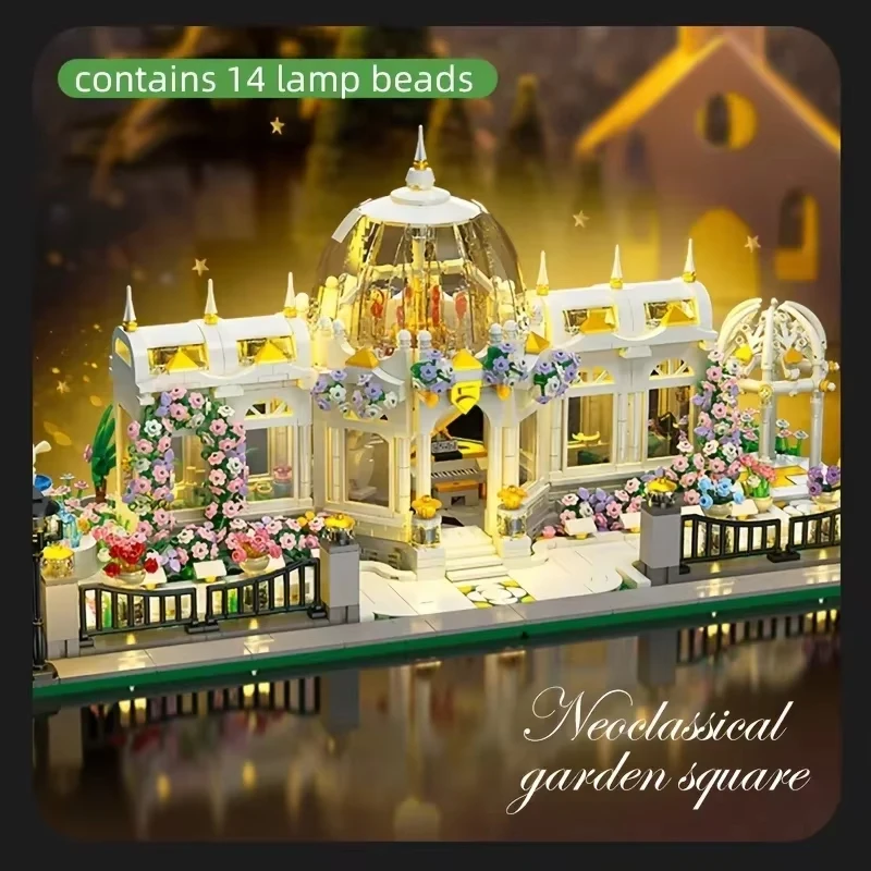 

2397 шт. садовые квадратные строительные блоки MOC, европейское здание, уличная модель, набор кирпичей со светом, детские развивающие игрушки, подарки