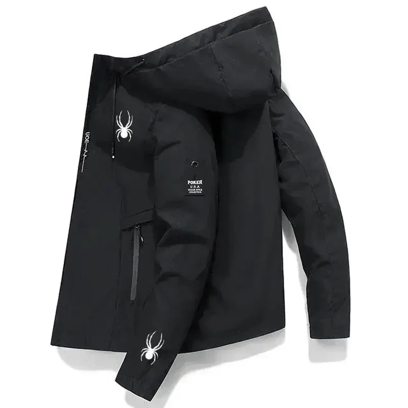 Men Hooded Gym Sports Jacket Windproof Track Windbreaker for Training Warming Up Spring Fall Casual Fit Hiking Camping Quick Dry