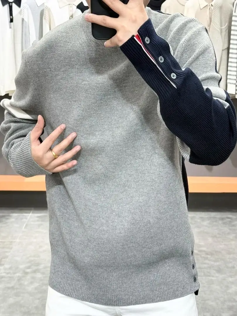 

High Quali Knitted Sweater Trendy Color Blo Design Premium Ele Sli Winter Faion Youth Casual Long Sve Crew Ne