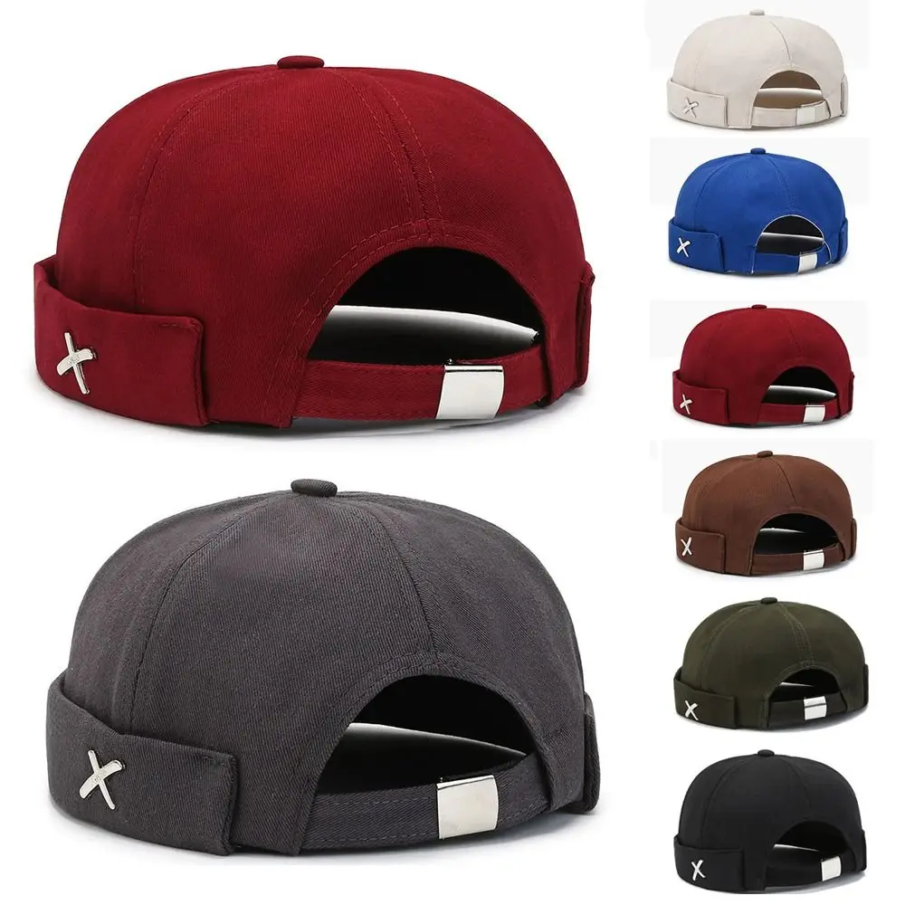 Outdoor Washed Style Brimless Docker Cap Solid Color Adjustable Vintage Dome Hat Cotton Melon Beanie Cap Boy Girls