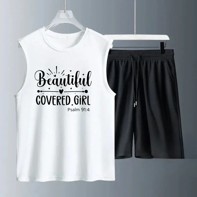 

Мужской костюм-жилет, летний костюм без рукавов с принтом, красивые покрытые майки + шорты, спортивная одежда из двух предметов, быстросохнущая мужская одежда