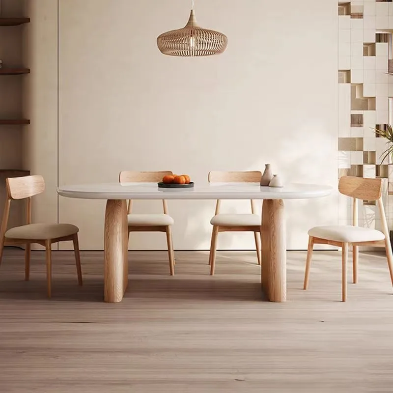 Nordic rock slab dining chair household small apartment modern simple rectangular eating table simple solid wood dining table an