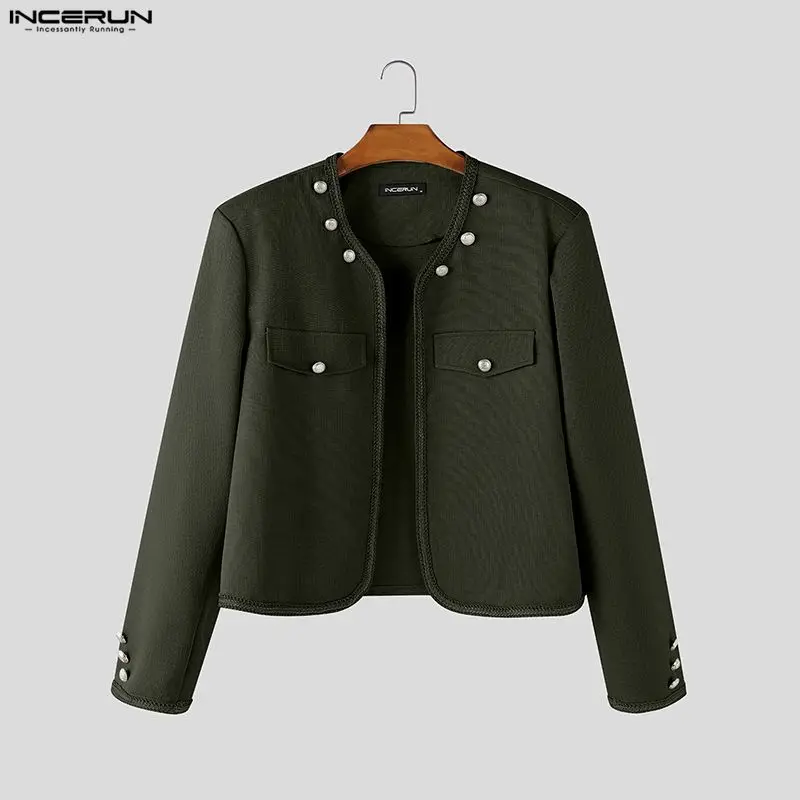 

Men Jackets Solid Color Button Long Sleeve Open Stitch Male Coats Streetwear 2026 Fashion Casual Crop Jackets Men S-5XL INCERUN