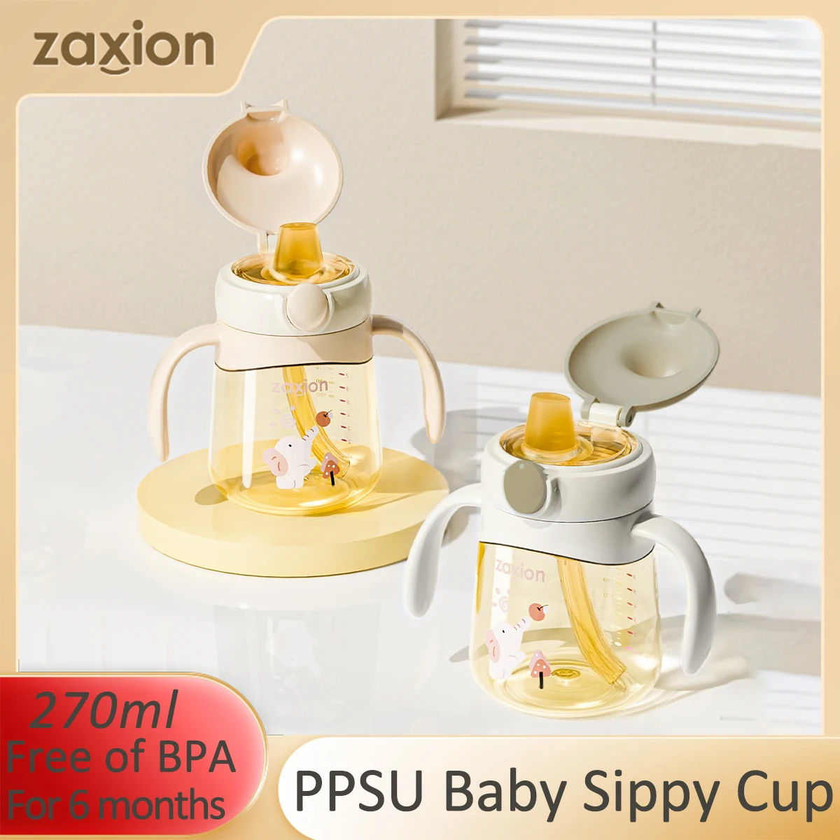 PPSU Toddler Drinking Cup with Straw, Duckbill Sippy Cup, 6+ Months Baby Anti-choke Water Bottle