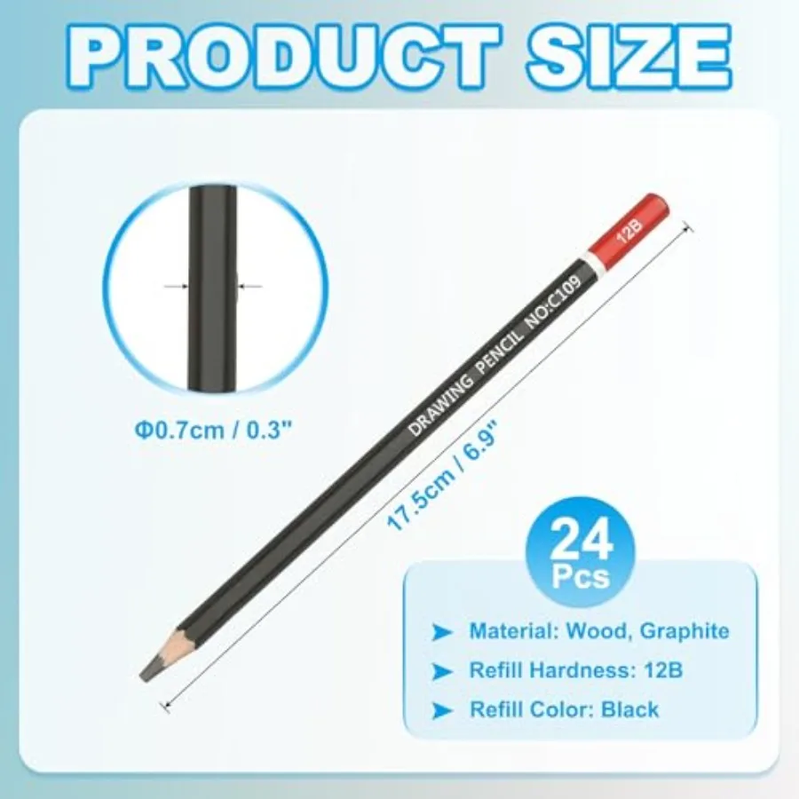 24Pcs Drawing Pencils for Sketching, Hexagonal Pre-sharpened Sketch Pencils for Drawing Writing Art Sketching Artists Beginners