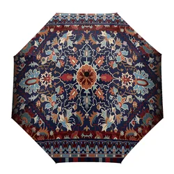 Flower Indian Bohemia Automatic Umbrella Travel Folding Umbrella Portable Parasol Windproof Umbrellas