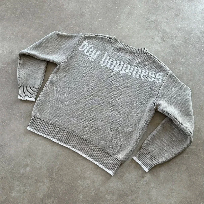 Harajuku décontracté or chandails col rond unisexe Boxy pulls populaire automne gothique symbole broderie motif pull