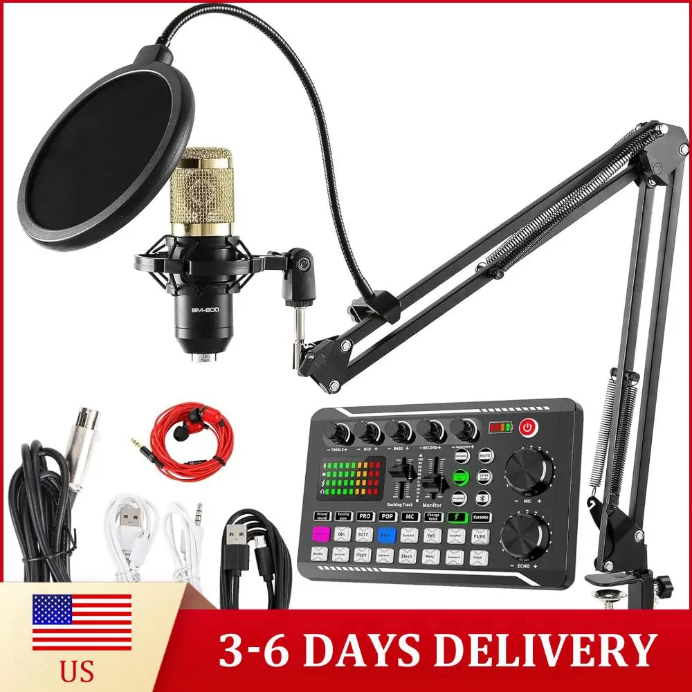 

DJ-микшер с функцией изменения голоса, звуковой картой, аудиомикшером, шумоподавлением, студийными конденсаторными микрофонами, набор микрофонов для прямой трансляции