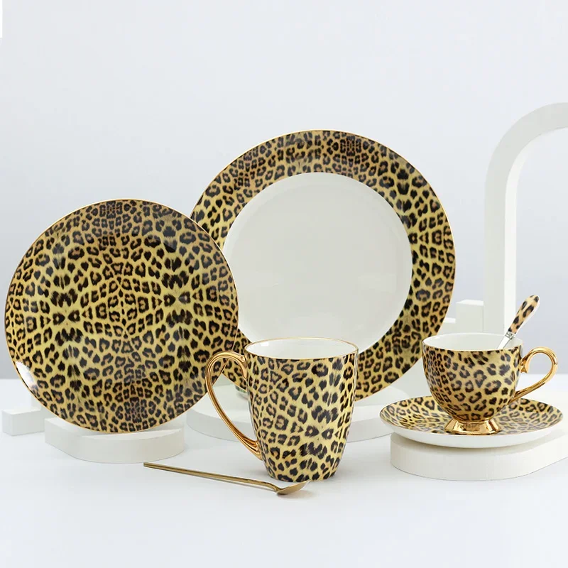 Porcelain Coffee Mugs and coffee cups Dinner Plate Sets Bone China Tableware Drinkware Leopard Luxury Designs 2021 New Arrival