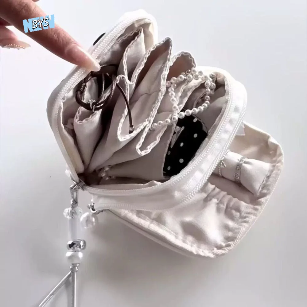 Black Dot Pattern Jewelry Storage Bag Multi-pocket Butterfly Embroidery Portable Jewelry Case Multifunctional Exquisite