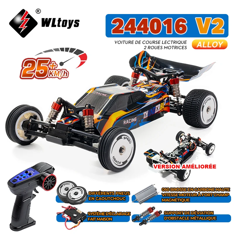 WLtoys 244016 V2 2.4G voiture de course à grande vitesse 2WD 25 KM/H 1:24 gyroscope pleine échelle voiture télécommandée véhicule compétitif jouets pour enfant