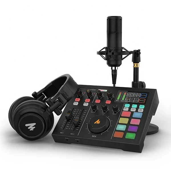 

Audio Interface AM100 K2 Sound Card All-In-One Kit With Condenser Microphone DJ Monitor Headphone for Live Streaming