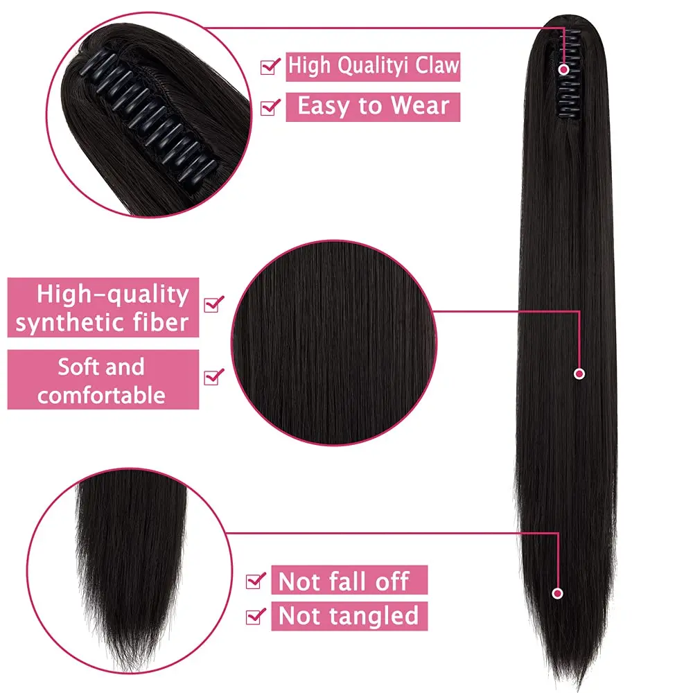 Synthetic Long Straight Ponytail Hair Extensions 22 Inch Claw Jaw Clip In Hair Extensions For Women Synthetic Fiber Hairpieces