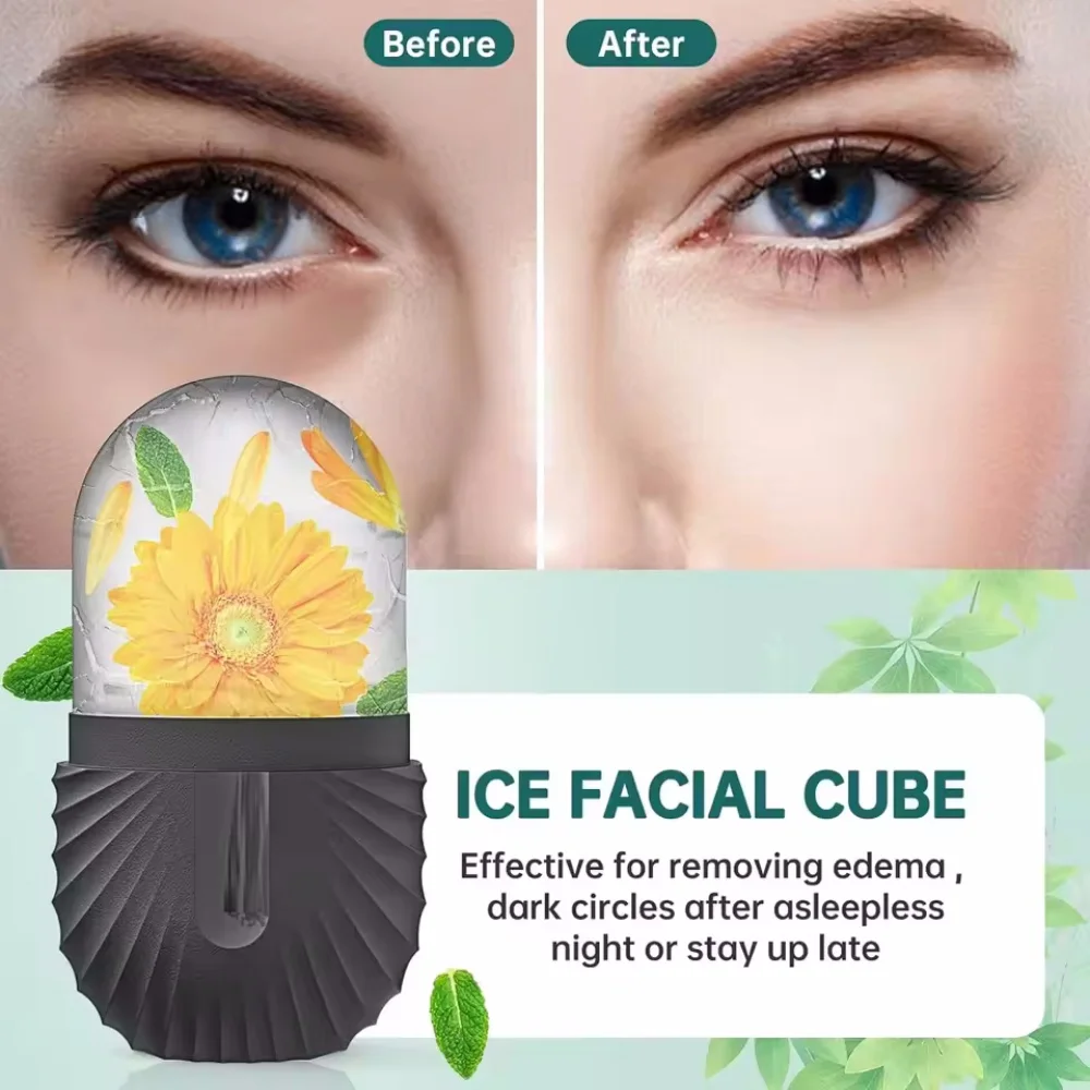 Rouleau à glace pour le visage et les yeux, moule à glace en Silicone, refroidissement et raffermissement de la peau du visage, outil de soins du visage réutilisable et anti-fuite
