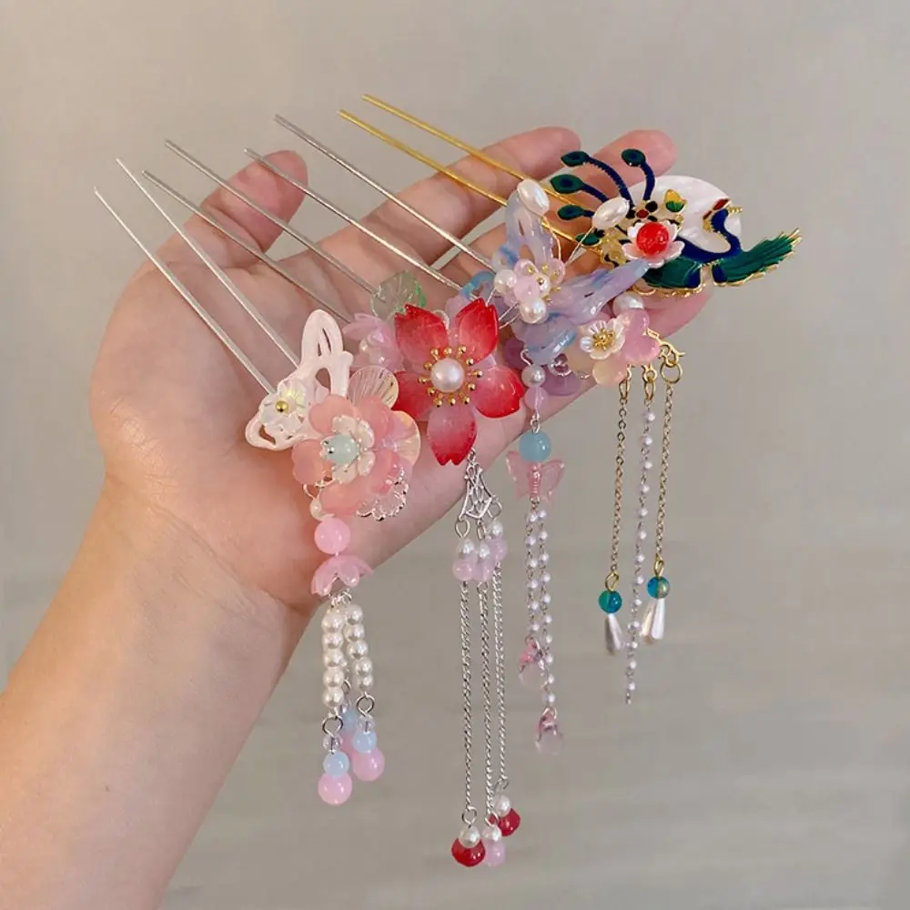 

Chinese Style Flower Hair Stick Vintage Alloy Hanfu Hair Bun Hair Clips Handmade Retro Hair Clasp For Girls Children