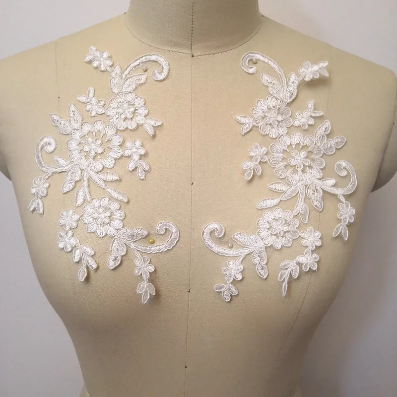 

10 Pairs Off White Embroidery Lace Applique Wedding Dress Garment DIY Sewing Material Embroidery Lace Fabric 2026