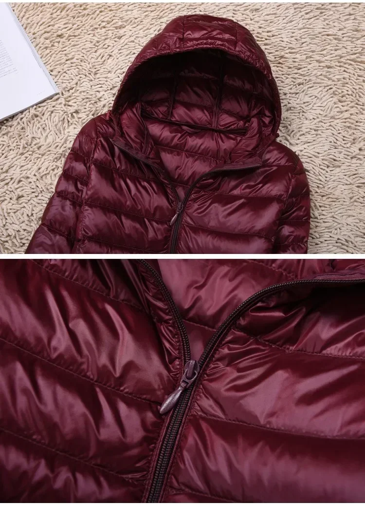 Leichte Daunen jacke Frauen plus Größe weiße Enten Daunen jacke Innen stoff mantel Damen lange Winter mütze abnehmbare Kapuze weiblich – Detail 15