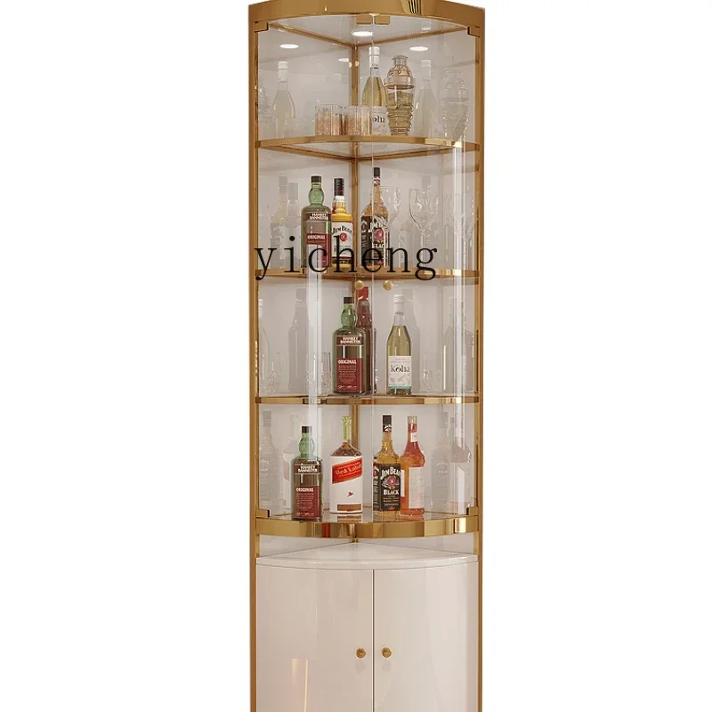 light luxury stainless steel triangular cabinet glass wine cabinet post-modern corner wine cabinet