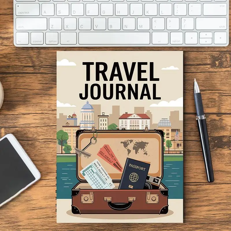 Diario de viaje para mujer, cuaderno con lista de verificación con cubierta laminada y bolsillo de almacenamiento, Bloc de notas portátil para registros manuscritos