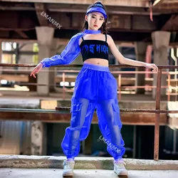 Single Sleeved Crop Tops Mesh Pants Kids Performance Outfit Hip Hop Kids Clothes Girls Jazz Street Dance Costume Green