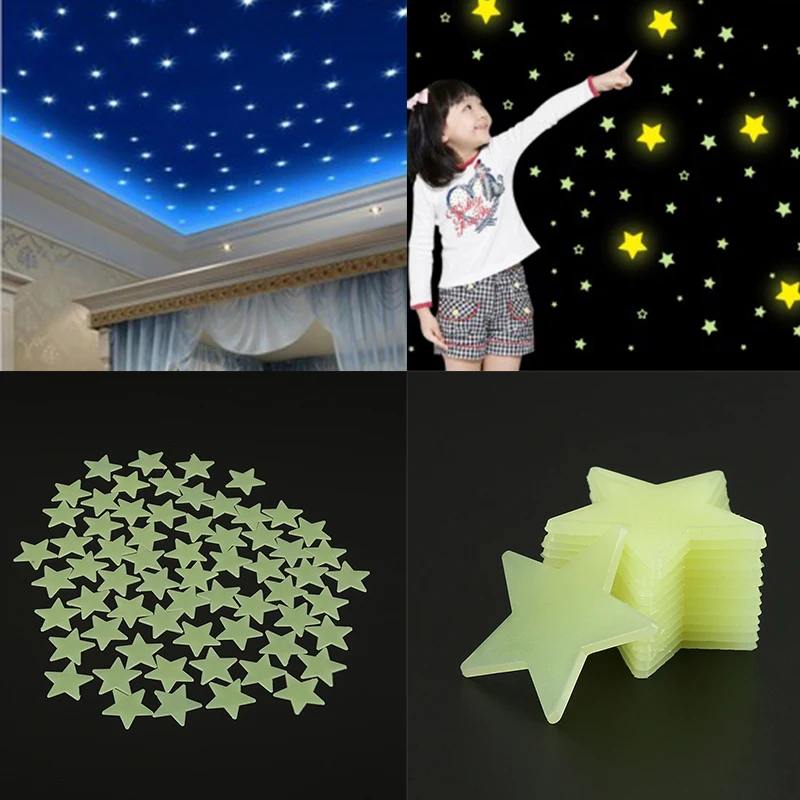 3D luminoso fluorescente estrela parede adesivo para crianças, quarto, teto, casa, lugar escuro, estrela, adesivos