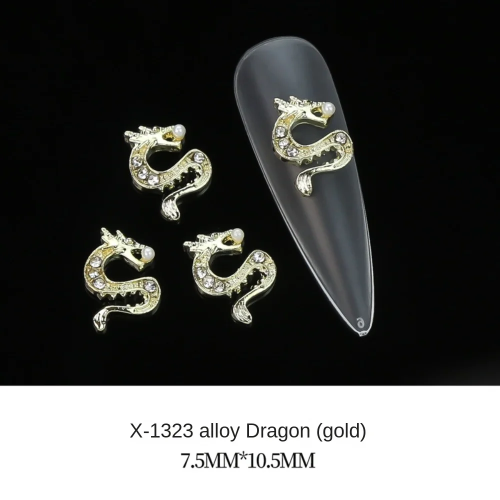 10Pcs/set Zodiac Dragon Dragon Nail Decorations Manicure Ornaments Love Heart Heart Nail Rhinestones Gold Silver Color