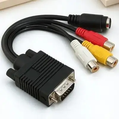 

20Cm High Quality Vga to Av Rca S-Video Adapter Cable Black Svga 3Rca Converter for -Out Function Devices Vga to 3 Adapter