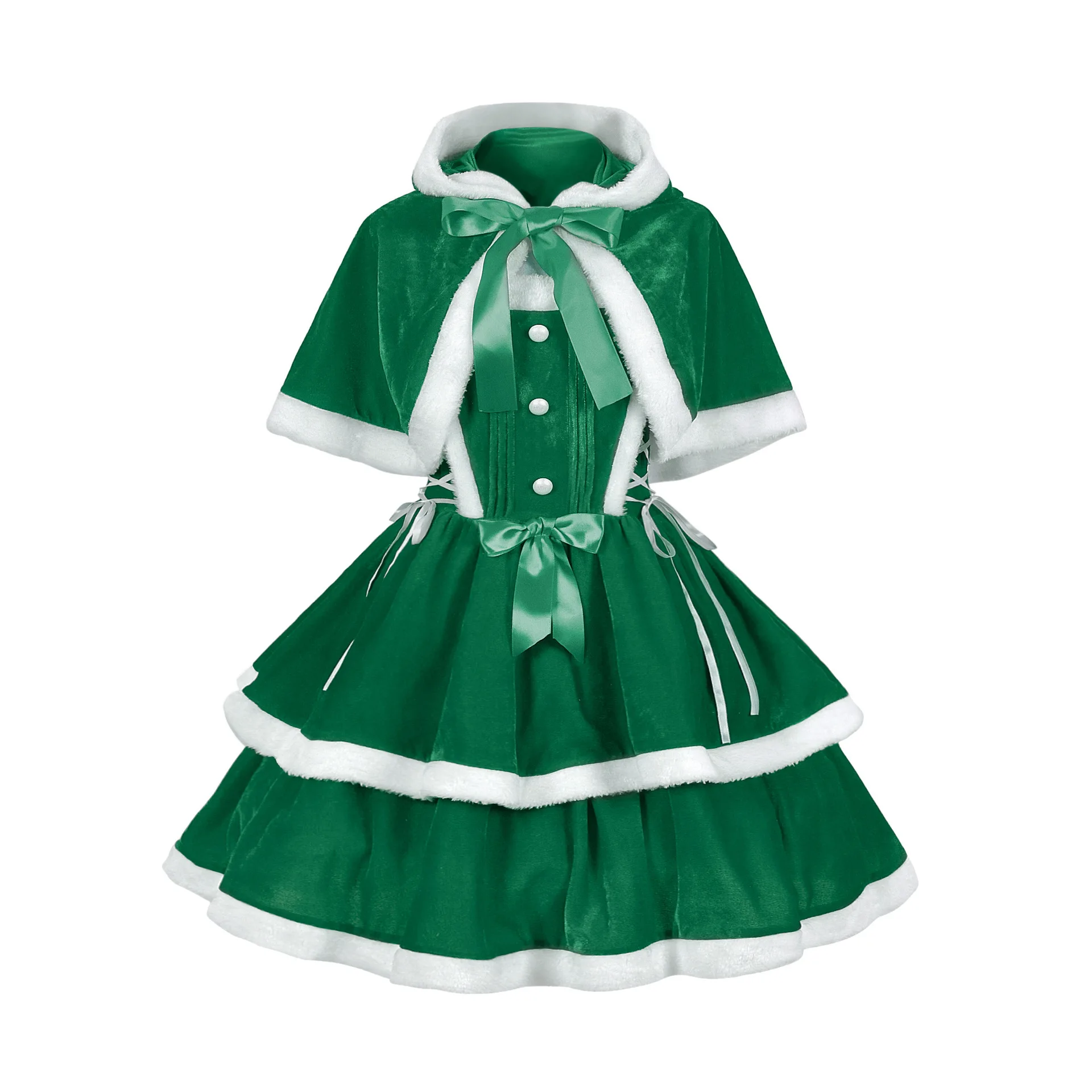 Nieuwe Middeleeuwse Kerst Cosplay Kostuum Kerstman Rood Groen Paars 3-kleuren Jurk Halloween Prestaties Rollenspel Uniform Pak Vrouwen