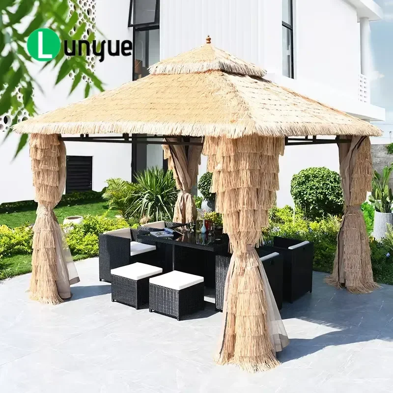 All Weather Outdoor Gazebo Artificial Thatched Canopy Mobile Tent for Holiday Villa Garden Pavilion Durable Waterproof
