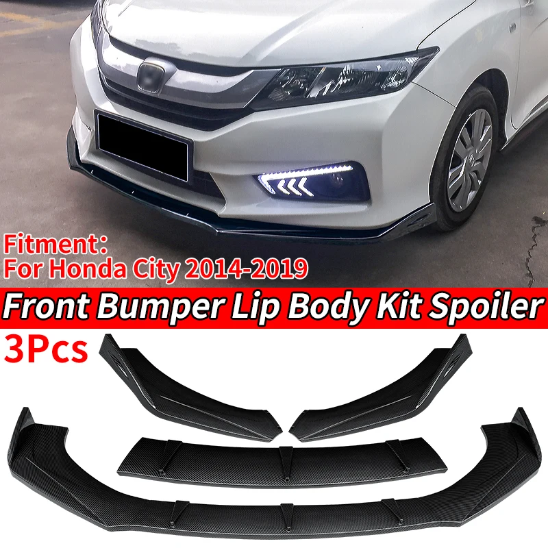 High Quality Car Front Bumper Splitter Lip Diffuser Spoiler Accessories Carbon Fiber Look ABS For Honda City 2014-2019 2016 17