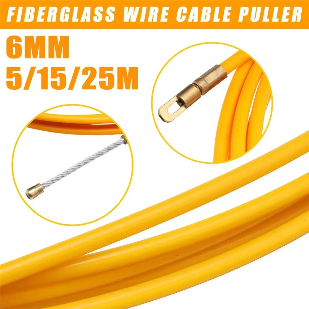 6mm 5/15/25m Guide Device Fiberglass Electric Cable Push Pullers Duct Fish Tape Wire Wiring Accessories