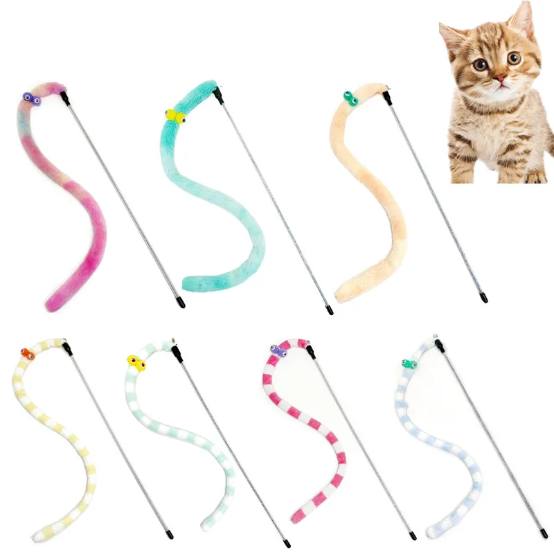 

Cat Teasing Stick Pink Cute Caterpillar Interactive Toy Colorful Funny Kitten Cotton Toys Durable Pet Accessories