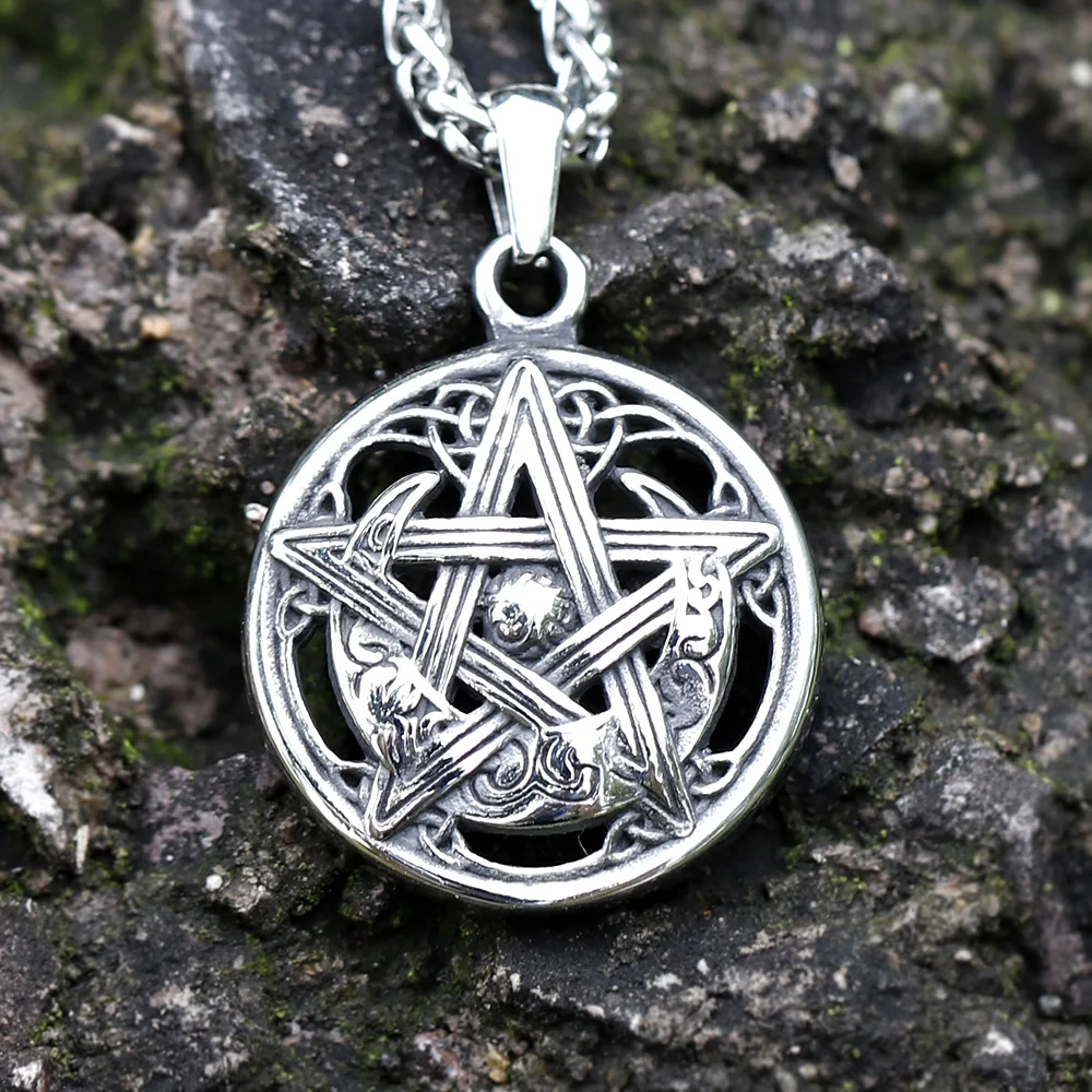 Neue Herren 316l Edelstahl fünfzackigen Stern und Mond Anhänger Halskette Mode Punk Schmuck Geschenk versand kostenfrei
