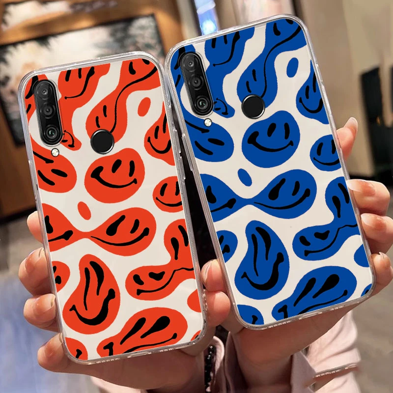 Cartoon Smiling Face Phone Case For Huawei P30 P20 Pro P20 Lite Nova 6 SE P Smart 2019 Y6S 8A Y9 Honor 9X 9C 5G Soft Clear Cover