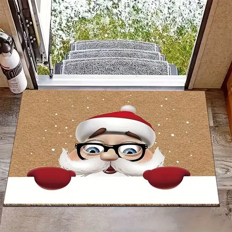 VIKAMA Cute Snowman Christmas Entry Mat Snowflake Printed Non Skid Floor Mat for Indoor Outdoor Home Decoration