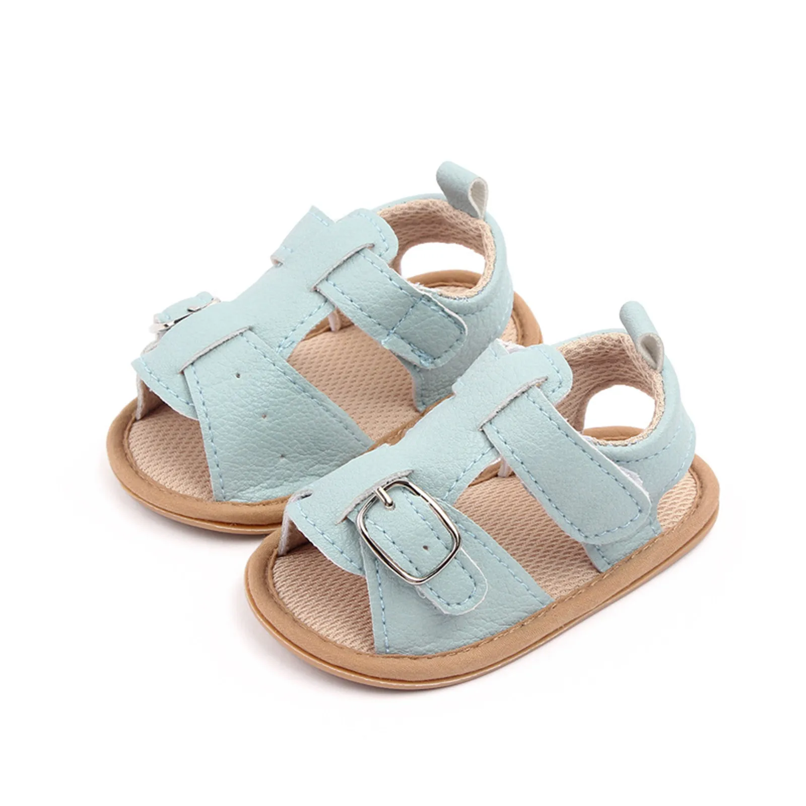 Sandálias macias de cor sólida com fivela, sapatos infantis para bebês, First Walkers, verão, 3-18 meses