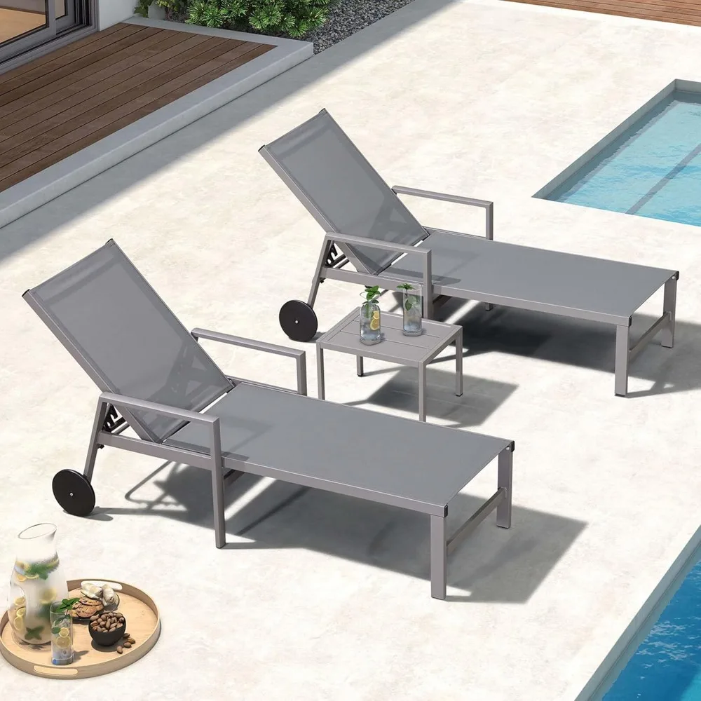 

Outdoor Chaise Lounge Set for 2 Aluminum Patio Chaise Lounger Chairs with Armrest and Wheels Adjustable Pool Chaise |