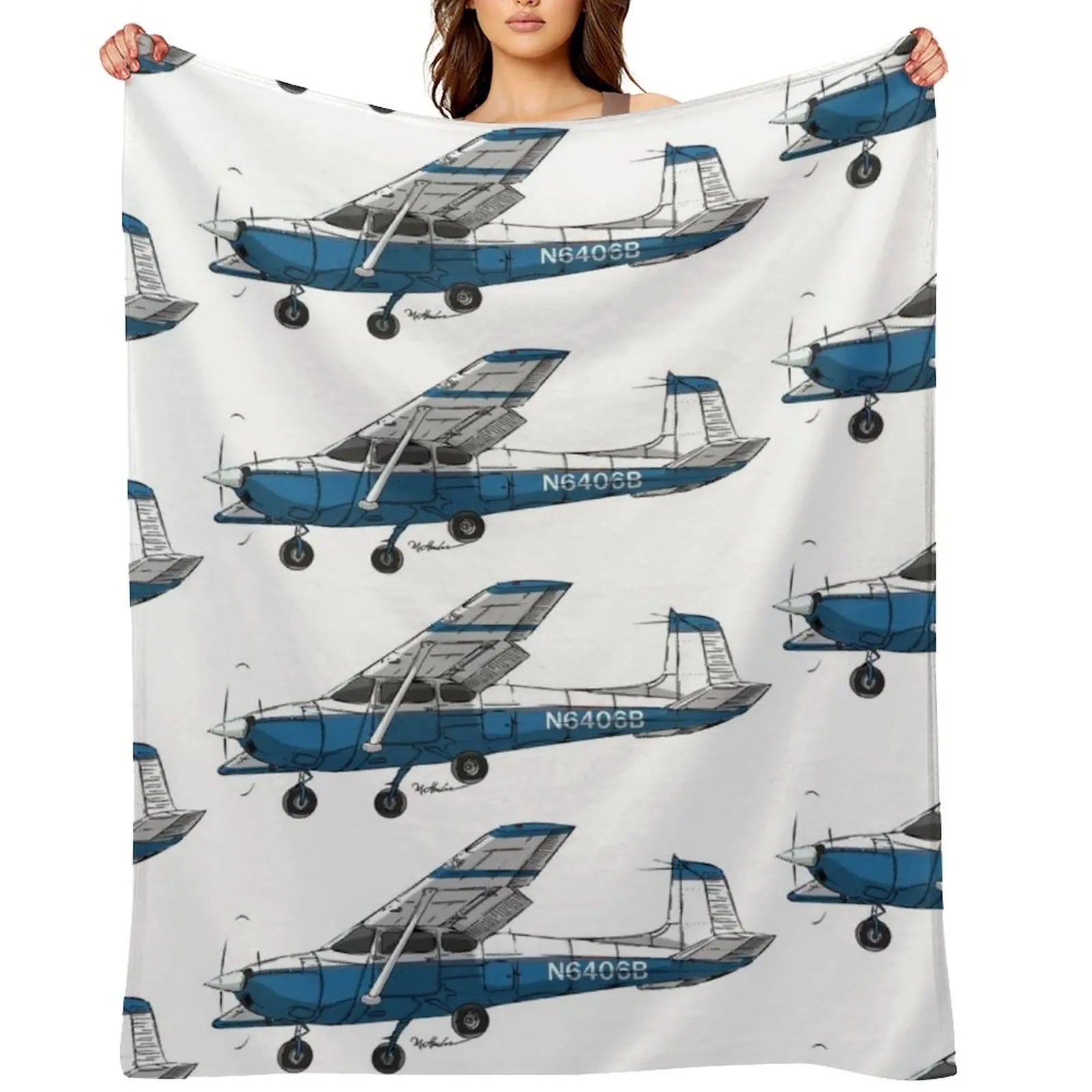 

Cessna 172 N6406B Throw Blanket Personalized Gift for winter Sleeping Bag Bed Fashionable Blankets