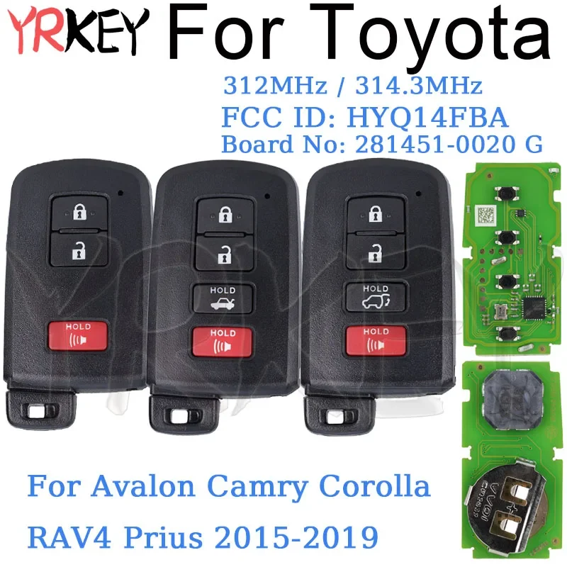 

Автомобильный умный дистанционный ключ 312/314 МГц для Toyota Avalon Camry Corolla RAV4 Prius 2015 2016 2017 2018 2019 Keyless Go 281451 -0020 Г