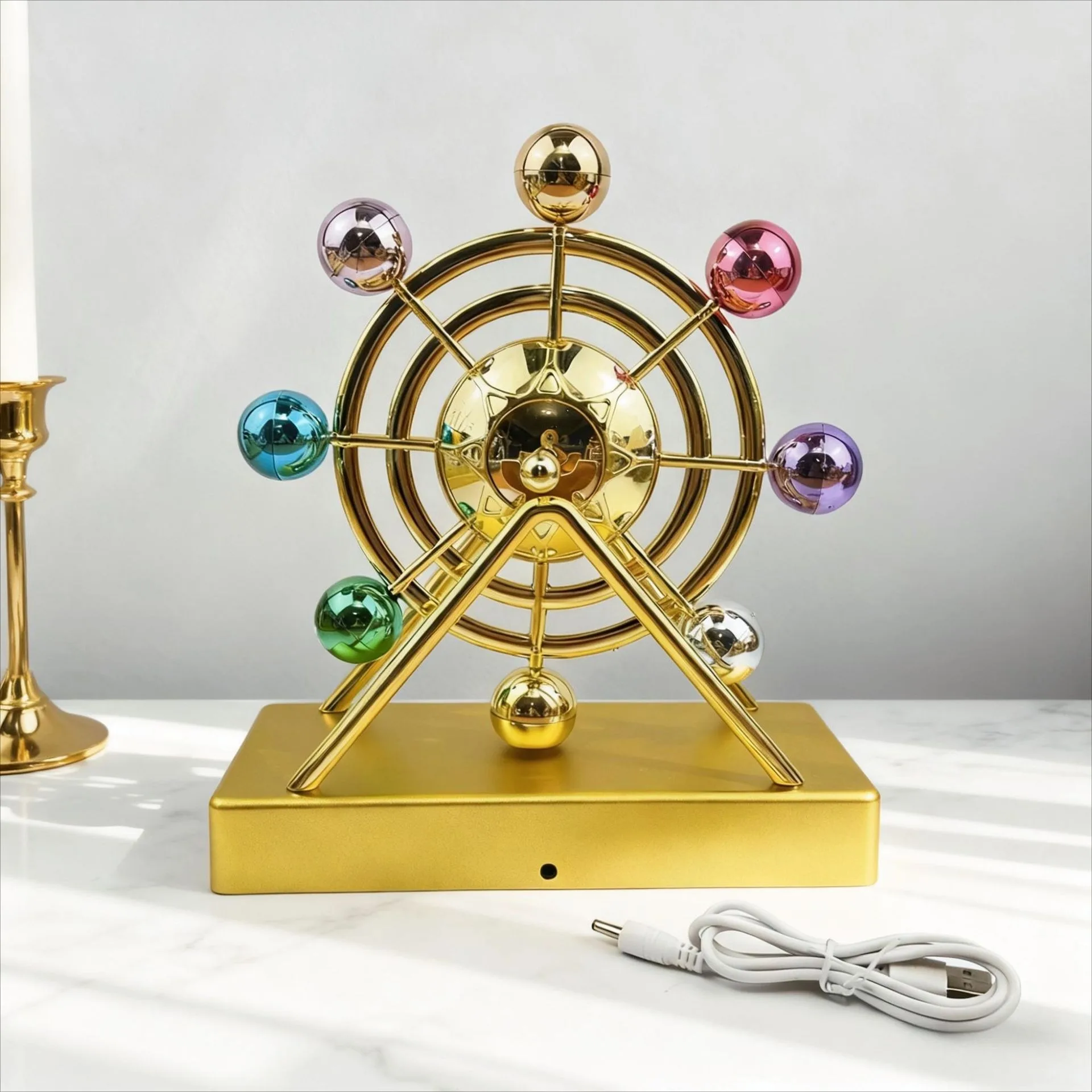 Luxury Gold Metal Kinetic Ferris Wheel Ornament - Desk Stress Relief Rotating Figurine - Modern Home & Office Decor Gift - view 2