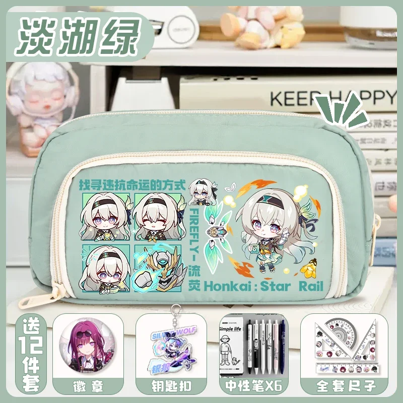 Anime Honkai: Star Rail Firefly March 7th Cosplay Pen Bag Pencil-case Cartoon Pencil Bags Writing Case Stationery Xmas Gift