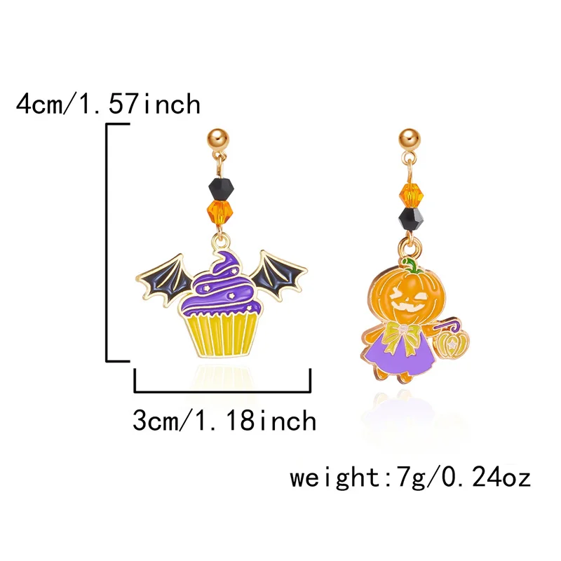 Niedliche Halloween-Harz-Geister-Ohrstecker für Damen, modische Cartoon-Kürbis-Anhänger-Piercing-Ohrringe, Schmuckgeschenke – Detail 24
