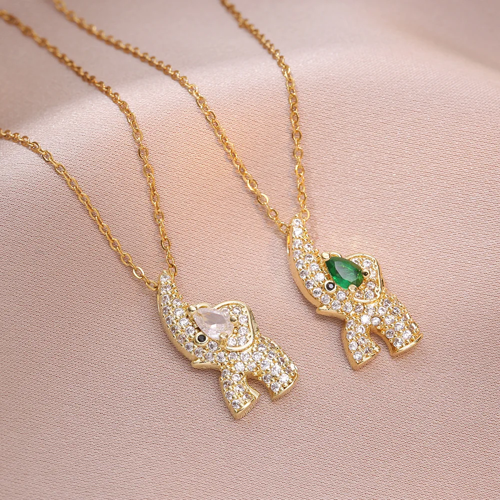 תליון זהב עתיק זרקון פיל תליון שרשראות לנשים שרשרת נירוסטה אביזרים תכשיטים מתנות