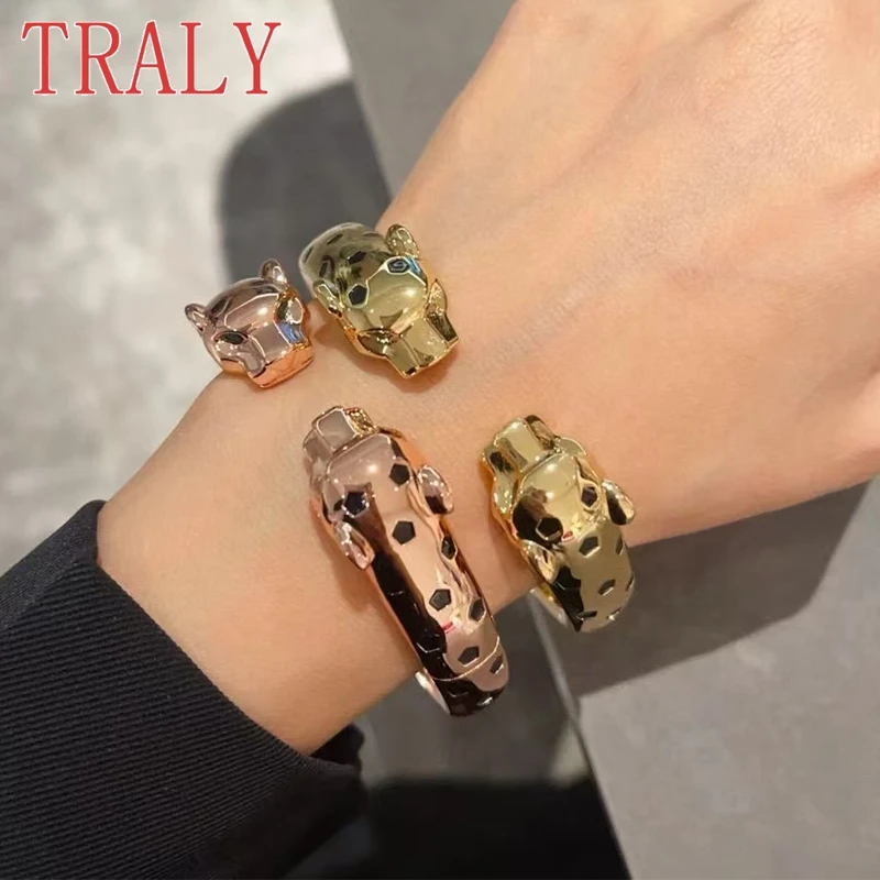 925 Sterling Silver Doubles Leopard Head Bracelets White\Rose Gold Smooth Spotted Luxury Bangle Women and Men Jewelry Party Gift