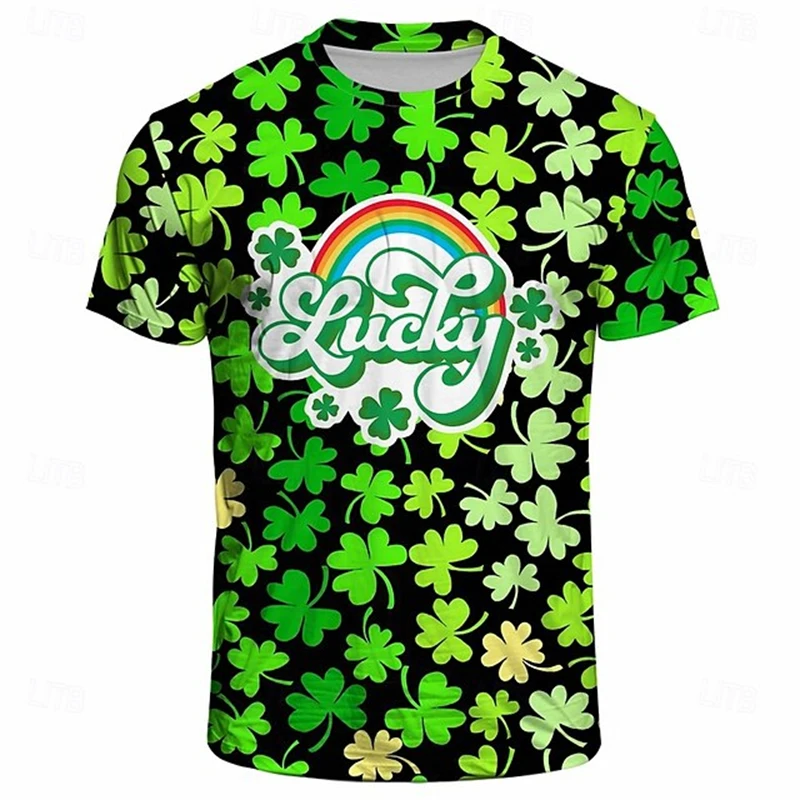 Irish St. Patricks Day 3D Print Lucky Four-leaf Clover T Shirt For Men Women Summer T-Shirts Harajuku Green Tees Oversize Tops