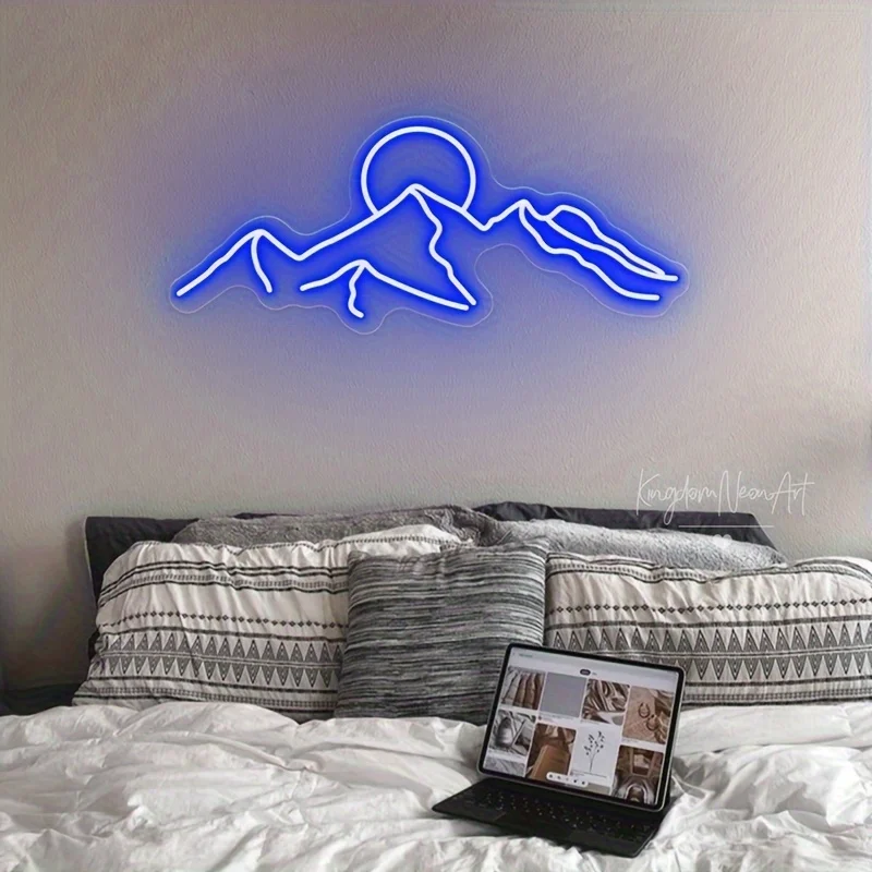 Enseigne au néon LED bleu glacier et rouge pour décoration murale, signe lumineux de montagne, chambre à coucher, hôtel, cadeau parfait pour la décoration, enfants, amis, cadeaux